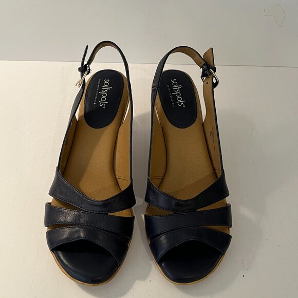 Softspots Strappy Slingback Leather Block Stack Heel Sandals Black Women's 9.5M - Picture 3 of 13